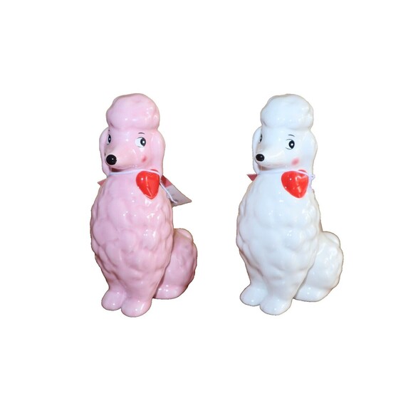 TARGET SPRITZ Valentines Day Ceramic Poodle Dog Set Lot 2 Pink + White New 2024 - Picture 1 of 12